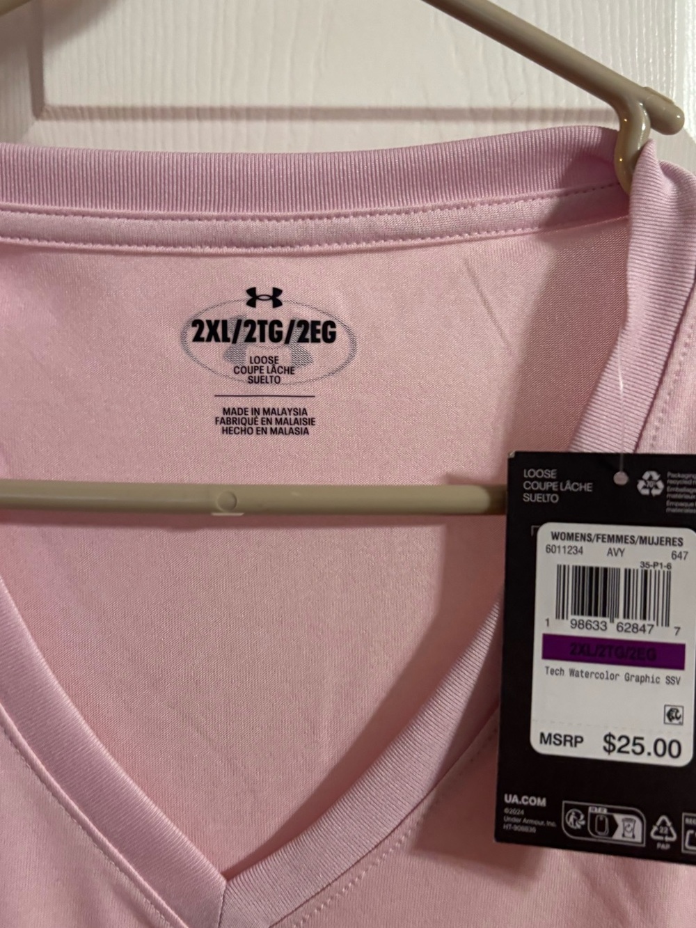 Under Armour Light Pink V-Neck Tee with Floral Accent - Picture 2 of 2